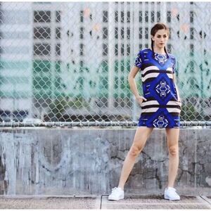 Mara Hoffman Blue, Black & White Geometric Mini Dress